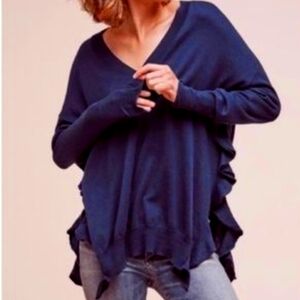 Anthropologie Moth Ruffle V Neck Knit Sweater XS